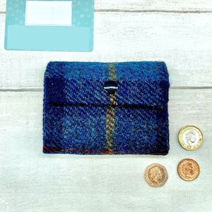 Harris Tweed® 3 Compartment Purse in navy blue check Plaid Accordion Coin Purse Checked Scottish Concertina Purse Scottish Gift image 1