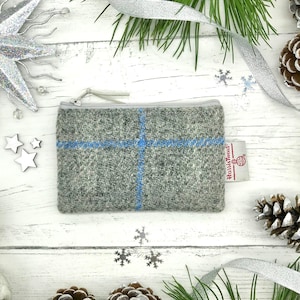 Harris Tweed® Coin Purse: Grey Check Scottish Wool Zipper Pouch