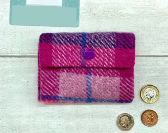 Harris Tweed® 3 Compartment Purse in pink purple check | Plaid Accordion Coin Purse | Checked Scottish Concertina Purse | Scottish Gift