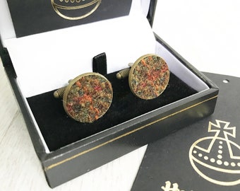 Flecked Olive, with terracotta Harris Tweed® cufflinks in bronze tone | Wedding Cuff links | Best Man Gift | Wedding Favours