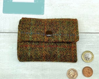 Harris Tweed® 3 Compartment Purse in flecked olive green | Plaid Accordion Coin Purse | Checked Scottish Concertina Purse | Scottish Gift