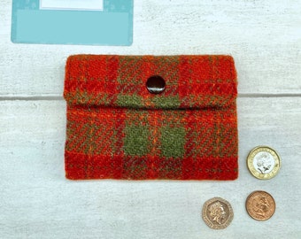 Harris Tweed® 3 Compartment Purse in orange and green check | Plaid Accordion Coin Purse | Checked Scottish Concertina Purse | Scottish Gift