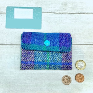 Harris Tweed® Sac à main à 3 compartiments en | à carreaux violet et vert Porte-monnaie en accordéon plaid | Chèque Scottish Concertina Purse | Cadeau écossais