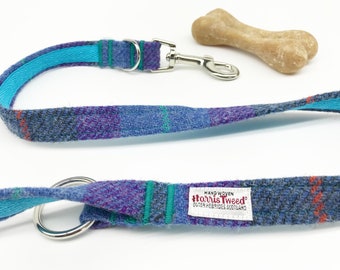 Harris Tweed® Multi-Way Dog Lead: Purple Green Blue Plaid Versatile Design