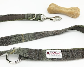 Harris Tweed® Versatile Lead in Brown Green Check | Scottish Tweed Plaid Multi Way Dog Lead | Tweed Tartan Multi Function Dog Lead