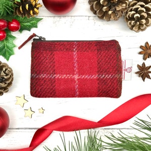 Harris Tweed® Coin Purse: Red Brown Check, Scottish Gift