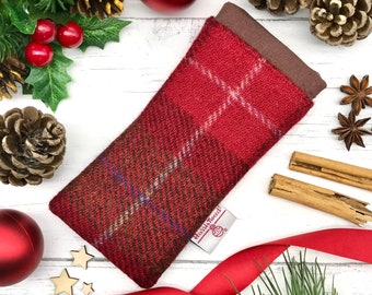 Scottish Harris Tweed® Glasses Case Flexi Top in Red Brown check | Spectacle Sleeve | Harris Tweed® Sunglasses Case | Safe Secure Protected