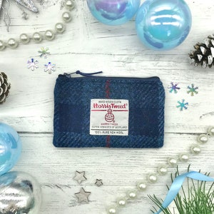 Harris Tweed® Coin Purse: Navy Check Wool, Scottish Gift