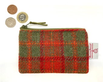 Scottish Harris tweed zipped coin purse in beige /& gold check Scottish tweed zipper purse in camel and mustard check Scottish gift