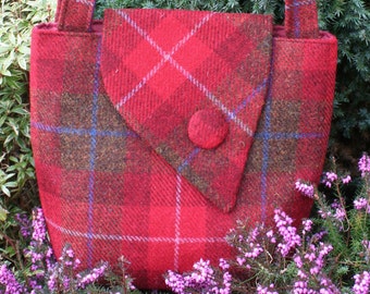 Scottish Harris Tweed® Asymmetric Tote in red & brown check