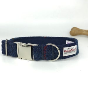 Scottish Harris Tweed® Adjustable Dog Collar navy blue check Plaid Dog collar with metal clasp Tartan dog collar Dog lovers gift image 4