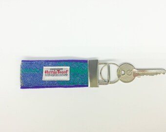 Scottish Harris Tweed® key fob in purple & green check | Tweed New Home keychain | Tweed Housewarming keyring