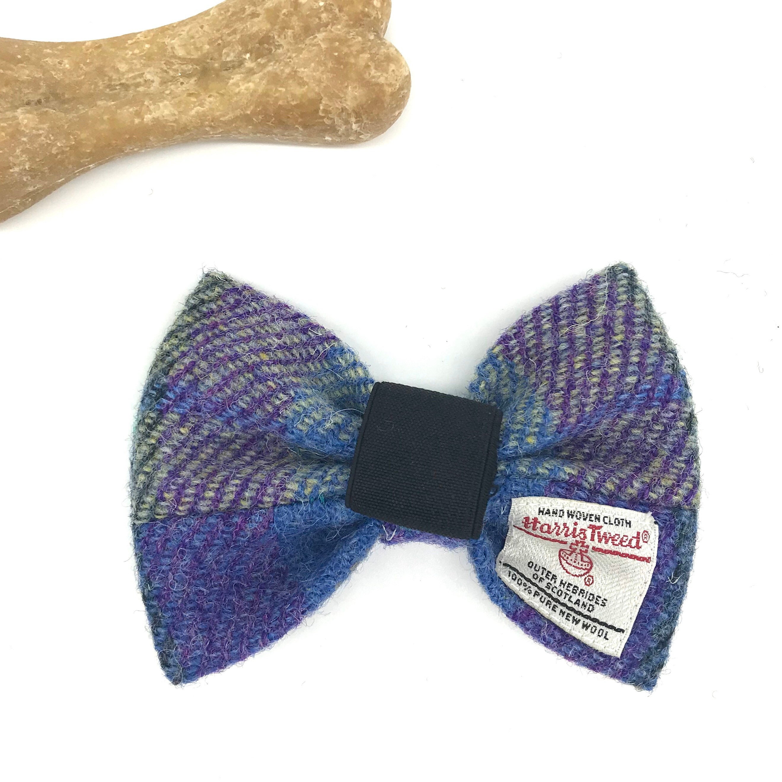 Harris Tweed® Bow Ties for Dog Collars in purple green blue check | Scottish Tweed Dickie Bows for Dogs - Thumbnail 3
