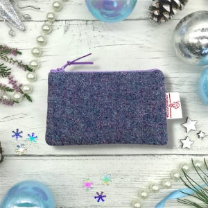 Lavender Purple Harris Tweed® Zipped Coin Purse: Scottish Gift
