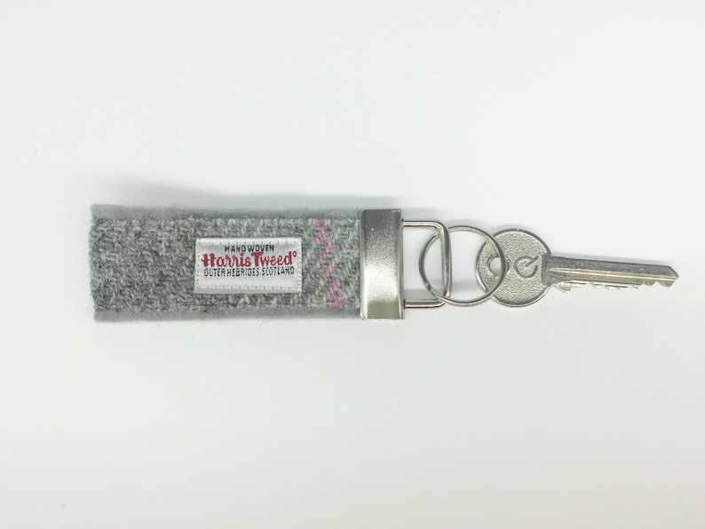 Tweed Housewarming keyring Tweed New Home keychain Scottish Harris Tweed\u00ae key fob in grey check