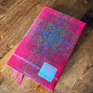 Harris Tweed® Bible Covers Scottish Tweed check tartan Bible dust cover Plaid Tweed Holy Book Protector red and brown check