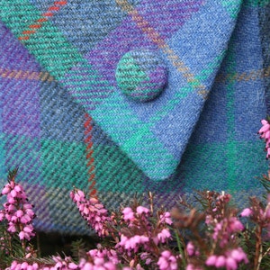 Scottish Harris Tweed® Asymmetric Handbag in purple & green check  | Scottish Tweed Bag with Adjustable Strap