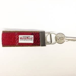 Scottish Harris Tweed® key fob in red & brown check Tweed New Home keychain Tweed Housewarming keyring image 1