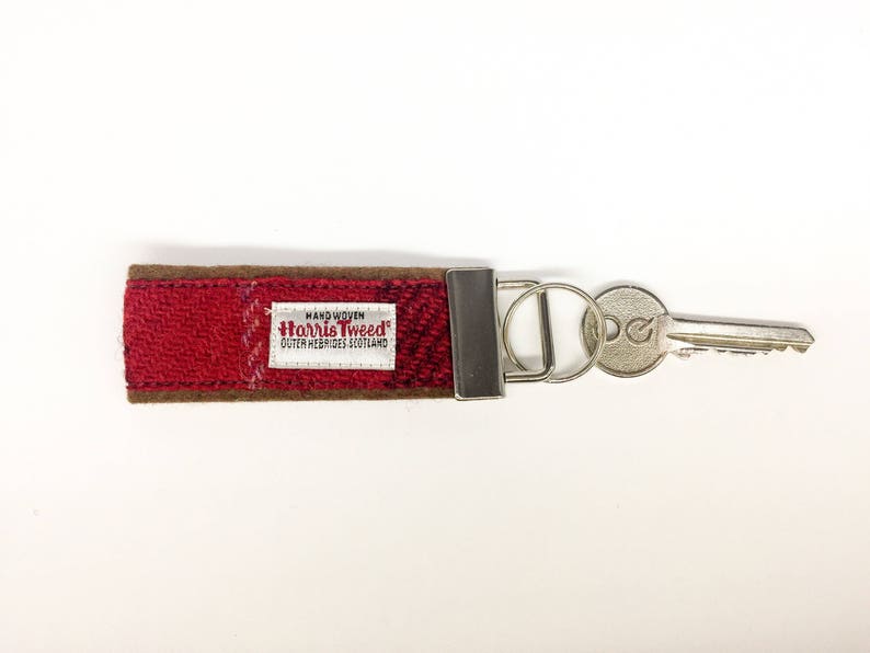 Scottish Harris Tweed® key fob in red & brown check Tweed New Home keychain Tweed Housewarming keyring image 1