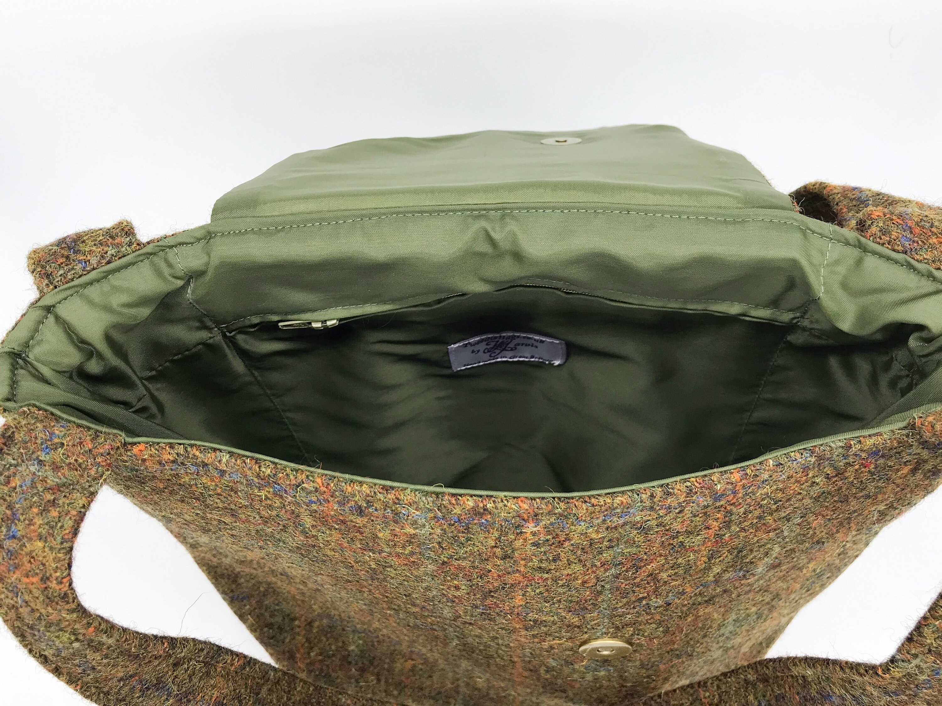 Scottish Harris Tweed® Asymmetric Tote in flecked olive check | Plaid Tweed Tote Bag | Tartan Tweed Tote Bag | Check Tweed Shoulder Bag - Thumbnail 3