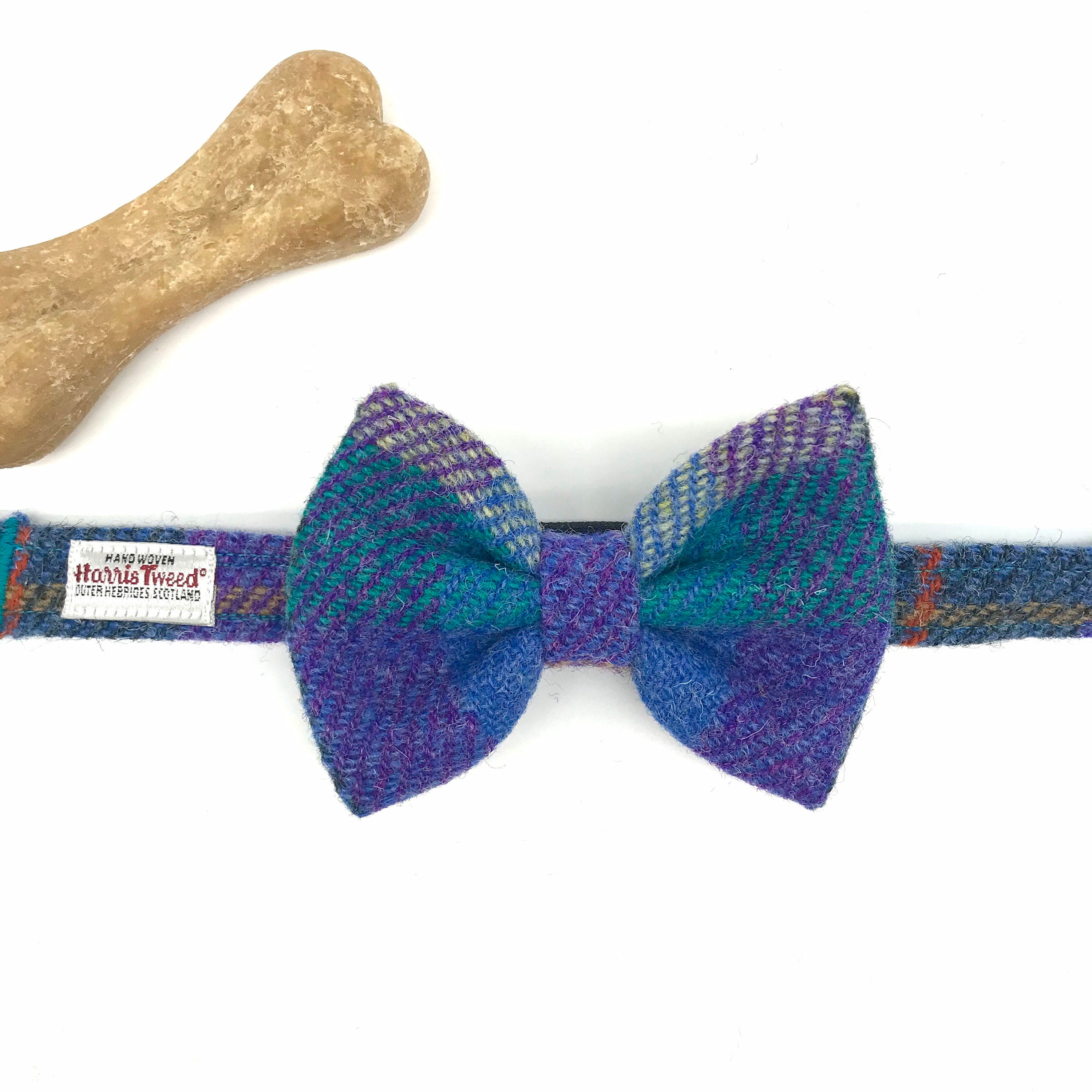 Harris Tweed® Bow Ties for Dog Collars in purple green blue check | Scottish Tweed Dickie Bows for Dogs - Thumbnail 5