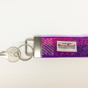 Harris Tweed® Key Fob: Pink & Purple Check Wool Keychain