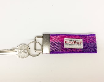 Scottish Harris Tweed® key fob in pink & purple check | Tweed New Home keychain | Tweed Housewarming keyring