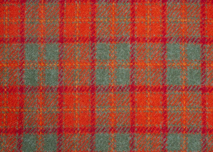 Orange Red & Green  Harris Tweed® Golf Towel | Harris Tweed® Velour Towel | Clip Velour Sports Towel | Scottish Tri-Folded Sports Towel - Thumbnail 3