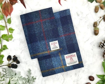 Harris Tweed® navy check A5 book cover | Harris Tweed® blue plaid A5 diary cover | Tartan notebook sleeve | Tweed sketchbook dust cover