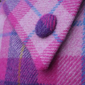 Harris Tweed® Handbag: Pink & Purple Check, Asymmetric Flap Crossbody Adjustable Strap