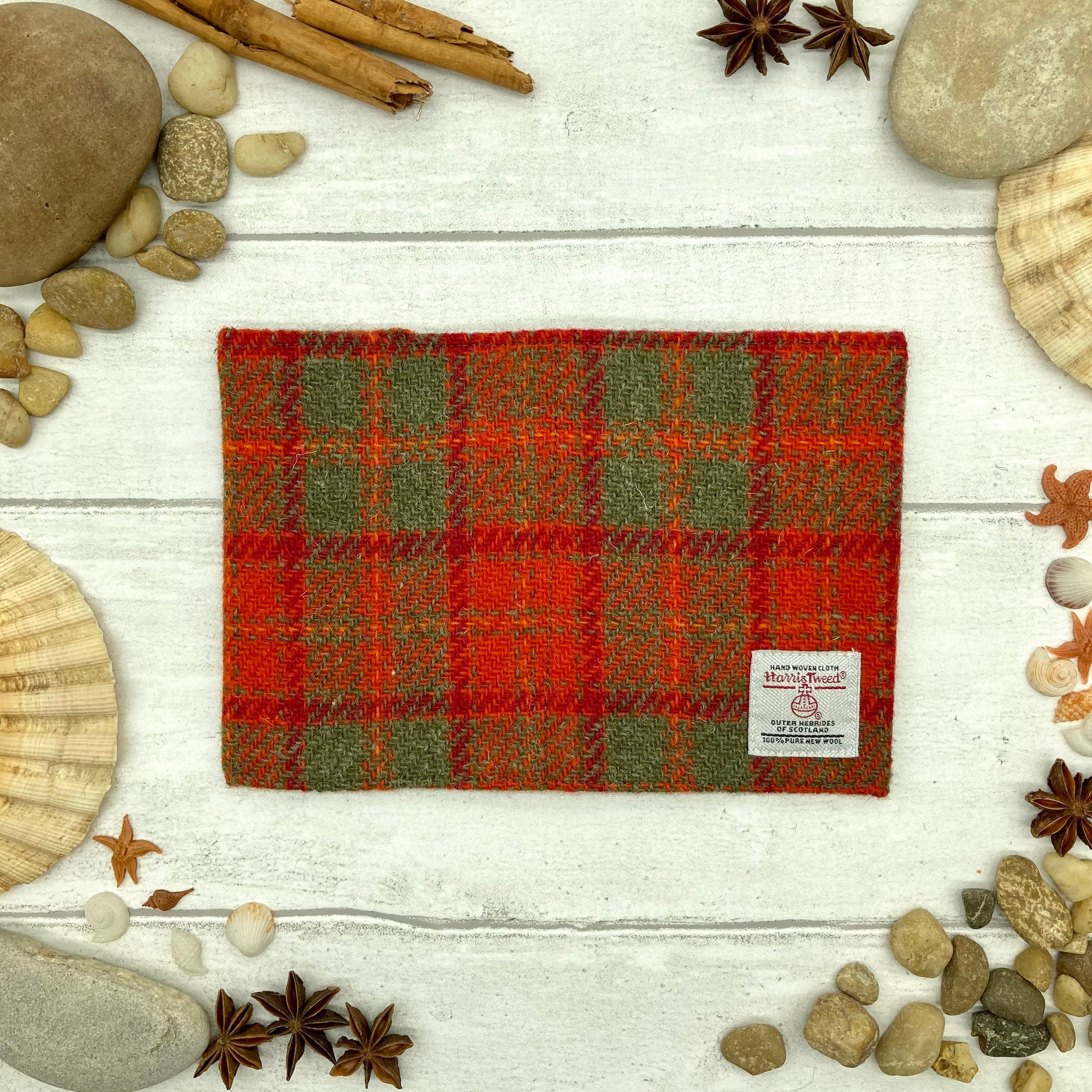 Harris Tweed® Passport cover orange red & green check | Traveller's Gift | Tartan Passport Holder | Scottish B7 book cover | Plaid Passport - Thumbnail 2