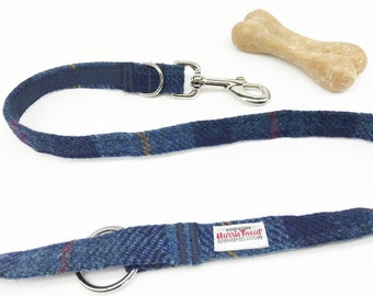 Harris Tweed® Versatile Lead in Navy Check | Scottish Tweed Plaid Multi Way Dog Lead | Tweed Tartan Multi Function Dog Lead