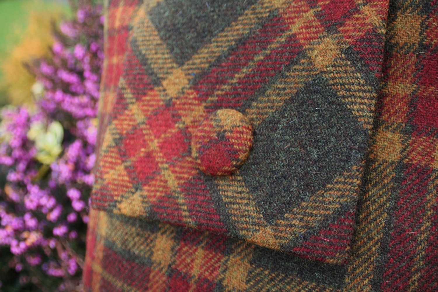 Scottish Harris Tweed® Tote Bag in Olive, Gold & Red check | Plaid Tweed Tote Bags | Tartan Tweed Tote | Checked Tweed Shoulder Bags - Thumbnail 2
