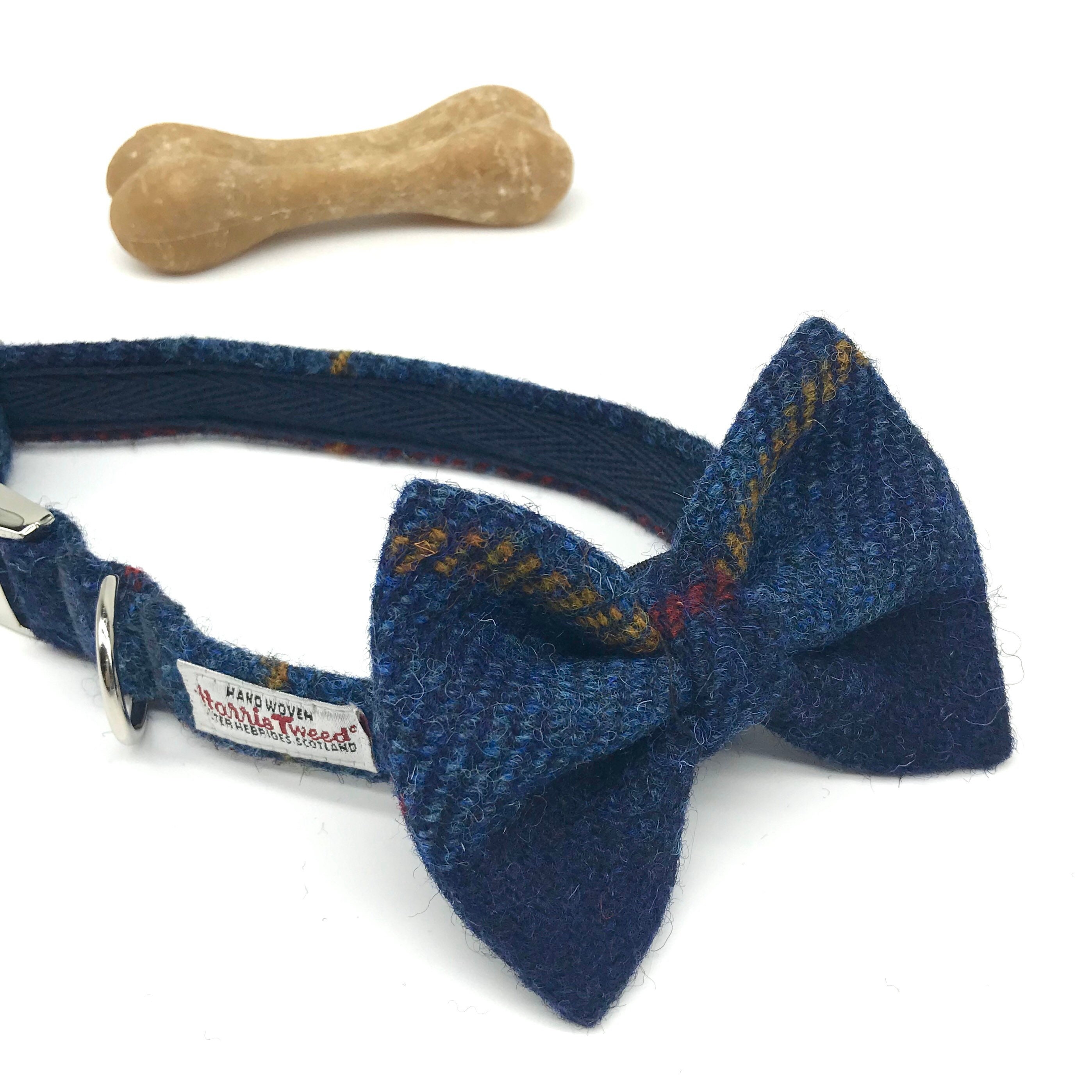 Harris Tweed® Bow Ties for Dog Collars in navy blue check | Scottish Tweed Dickie Bows for Dogs - Thumbnail 4