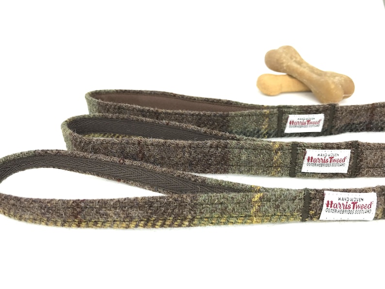 Scottish Harris tweed dog lead Dog lovers gift Tartan dog leash Scottish Harris Tweed\u00ae dog leash in brown and green check
