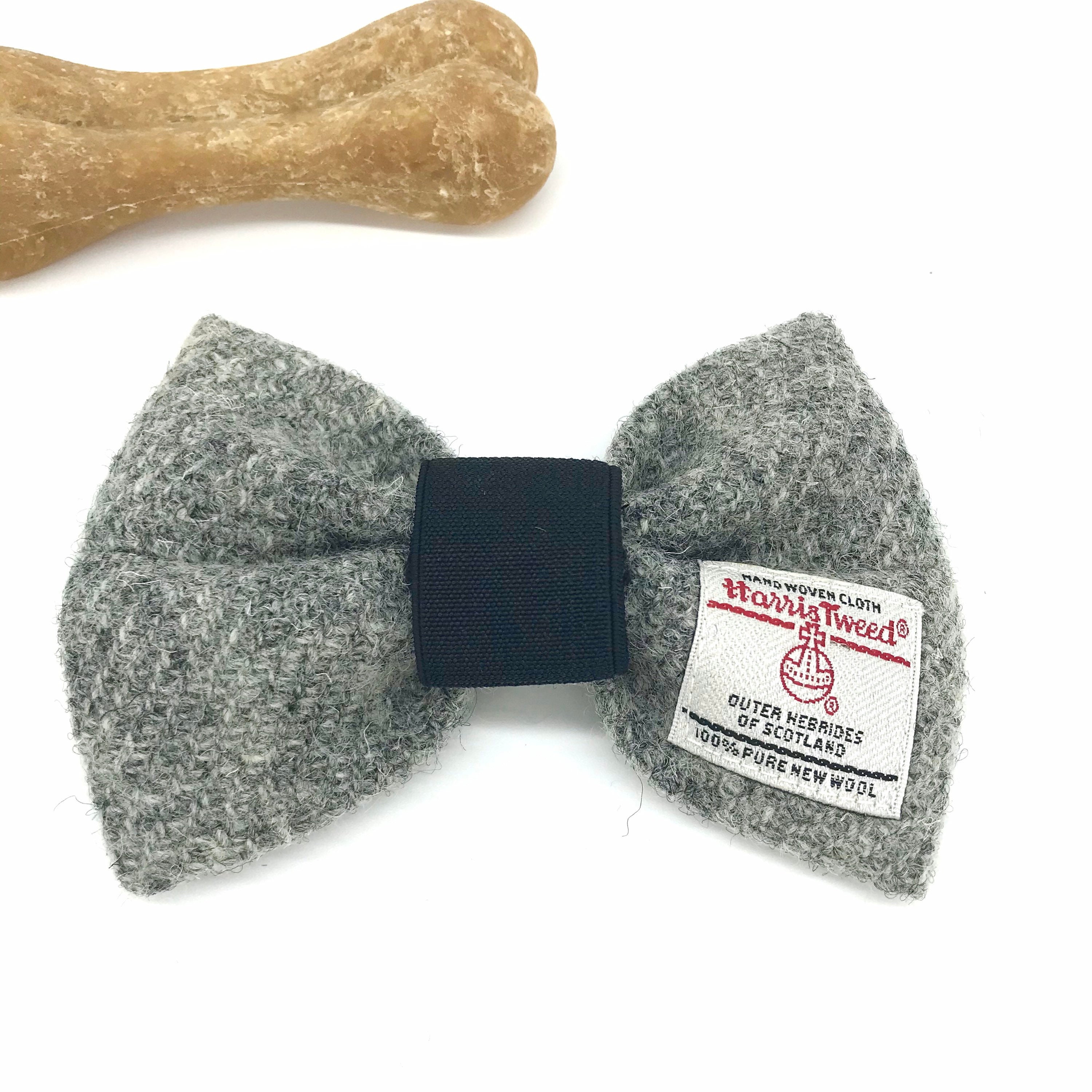 Harris Tweed® Bow Ties for Dog Collars in grey check with pink and blue | Scottish Tweed Dickie Bows for Dogs in gray check - Thumbnail 5