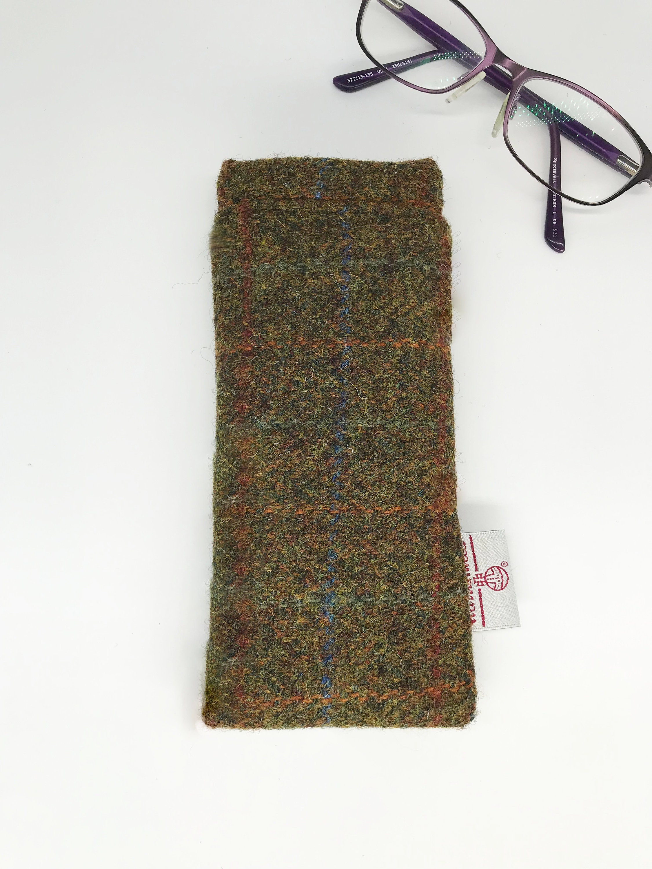 Scottish Harris Tweed® Glasses Case Flexi Top in Olive | Tweed Spectacle Sleeve | Harris Tweed® Sunglasses Case | Safe Secure & Protected - Thumbnail 5
