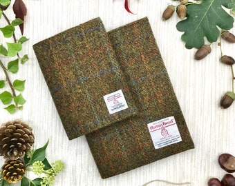 Harris Tweed® flecked olive check A5 book cover | Tweed plaid A5 diary cover | Tartan notebook sleeve | Tweed sketchbook dust cover