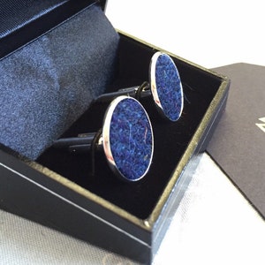 Harris Tweed® Navy Blue Silver Plated Cufflinks
