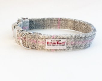 Scottish Harris Tweed® Adjustable Dog Collar in Grey 2.5cm | Gray Plaid Dog collar with metal clasp 1" | Tartan dog collar | Dog lovers gift