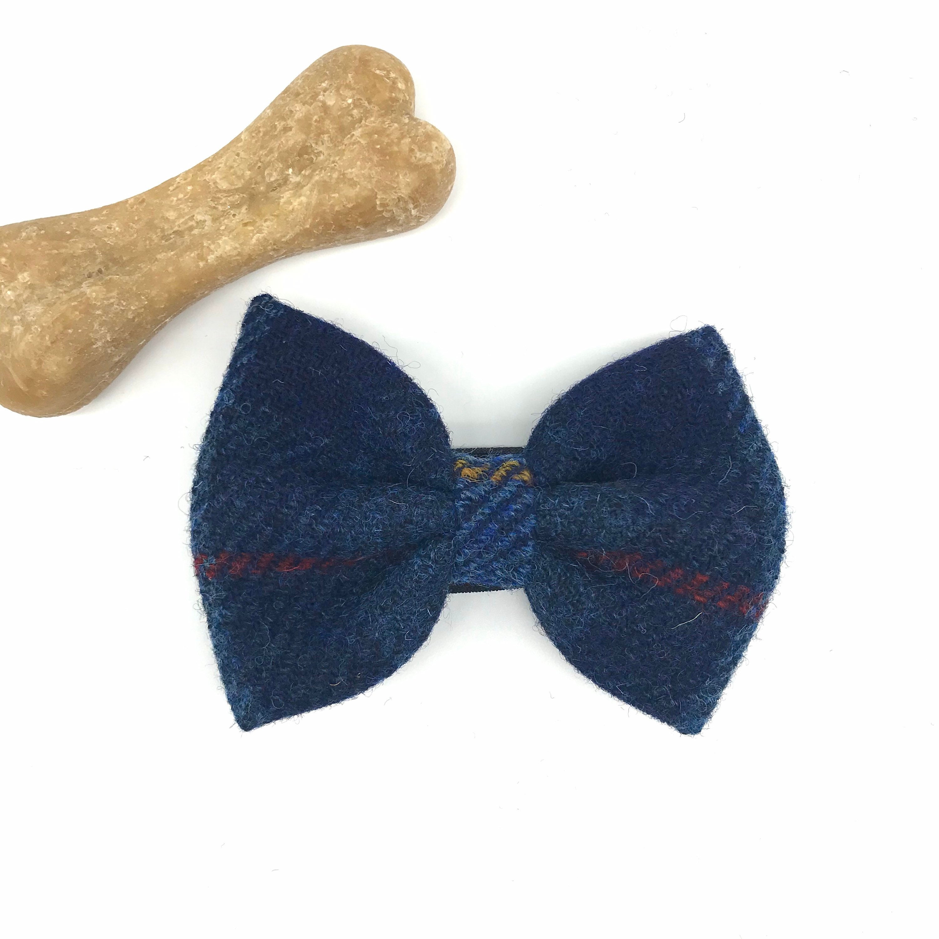 Harris Tweed® Bow Ties for Dog Collars in navy blue check | Scottish Tweed Dickie Bows for Dogs - Thumbnail 2