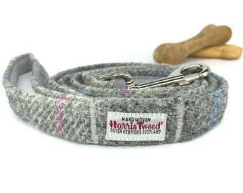 Scottish Harris Tweed® dog leash in grey check | Gray Scottish Harris Tweed® dog lead | Tartan dog leash | Dog lovers gift