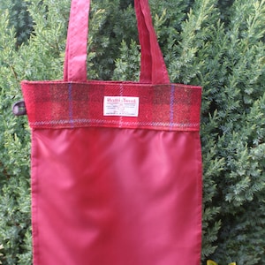 Sac à provisions pliable avec rouge - brown check Scottish Harris Tweed® Re-useable plier sac à provisions fourre-tout Compact plier eco shopper