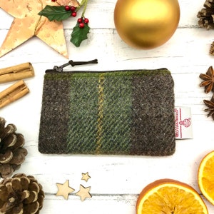 Harris Tweed® Coin Purse: Brown & Green Check Scottish Zipper Pouch