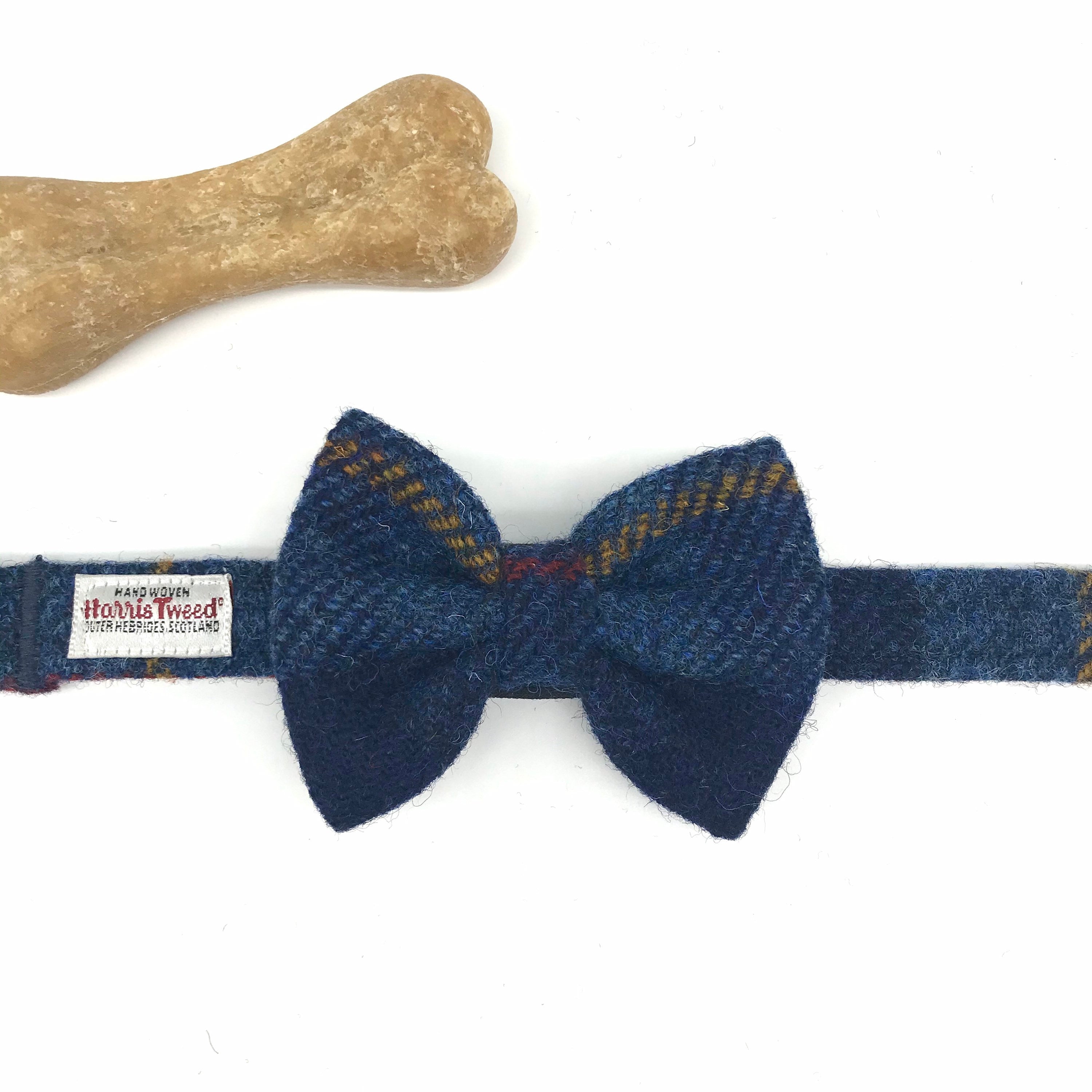 Harris Tweed® Bow Ties for Dog Collars in navy blue check | Scottish Tweed Dickie Bows for Dogs - Thumbnail 5