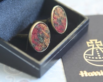 Olive, red & gold Harris tweed® cufflinks in copper tone | Wedding Cuff links | Best Man Gift | Wedding Favours