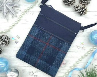 Harris Tweed® Navy Check Canvas Bag: Scottish Shoulder Bag