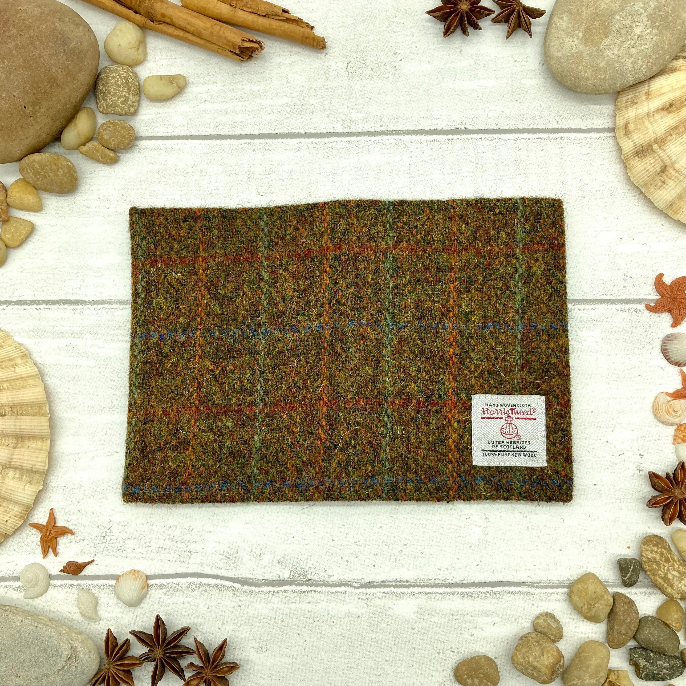 Harris Tweed® Passport cover in flecked olive | Traveller's Gift | Tartan Passport Holder | Scottish B7 book cover | Plaid Passport Sleeve - Thumbnail 2