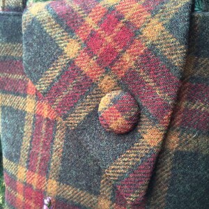 Scottish Harris Tweed® Asymmetric Tote in olive, gold & red check Plaid Tweed Tote Bag Tartan Tweed Tote Bag Check Tweed Shoulder Bag image 4