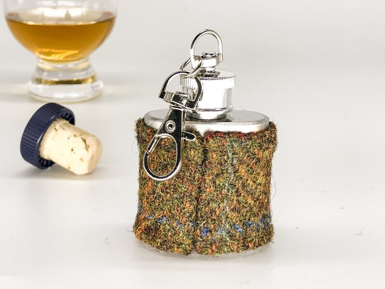 1oz Hip flask with Harris Tweed® sleeve in flecked olive green Scottish Wedding Party Gift Wedding Memento Teacher's Gift image 4